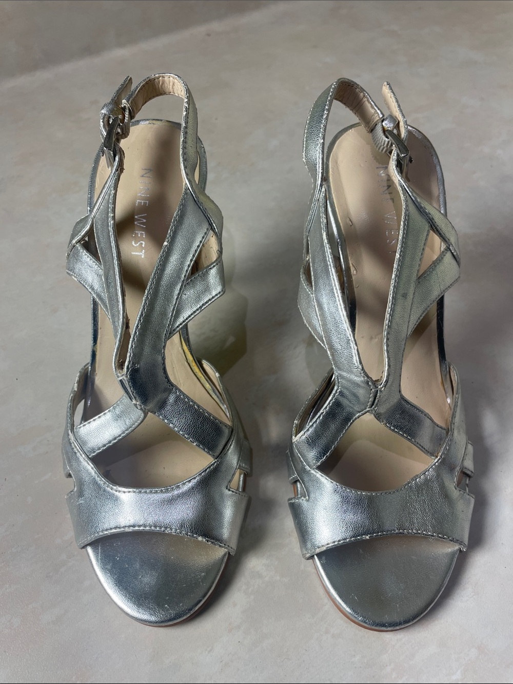 Nine West Metallic Silver Strappy High Heel Sandals Size 5M